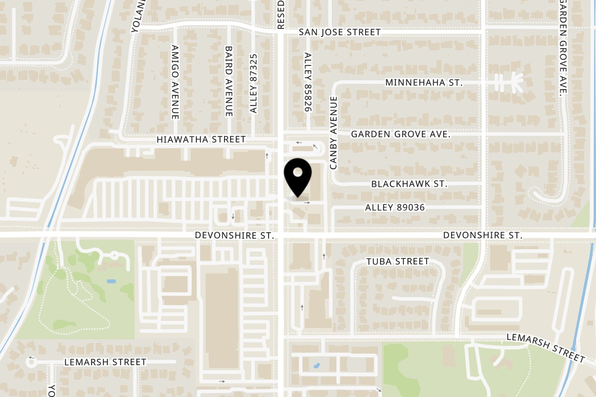 Map showing the location of Cajun Ni Kuya on 10330 Reseda Blvd in Porter Ranch